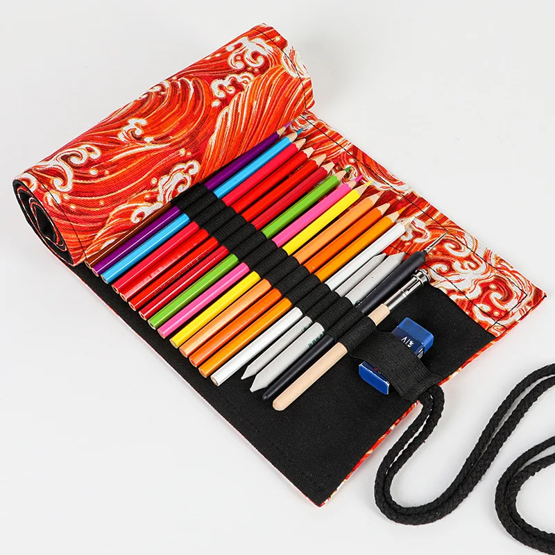 Japan Style Cotton Linen Pencil Case Handwork Storage Pencils Roll Wrap Holder Organizer For Colored Pencils School Stationery