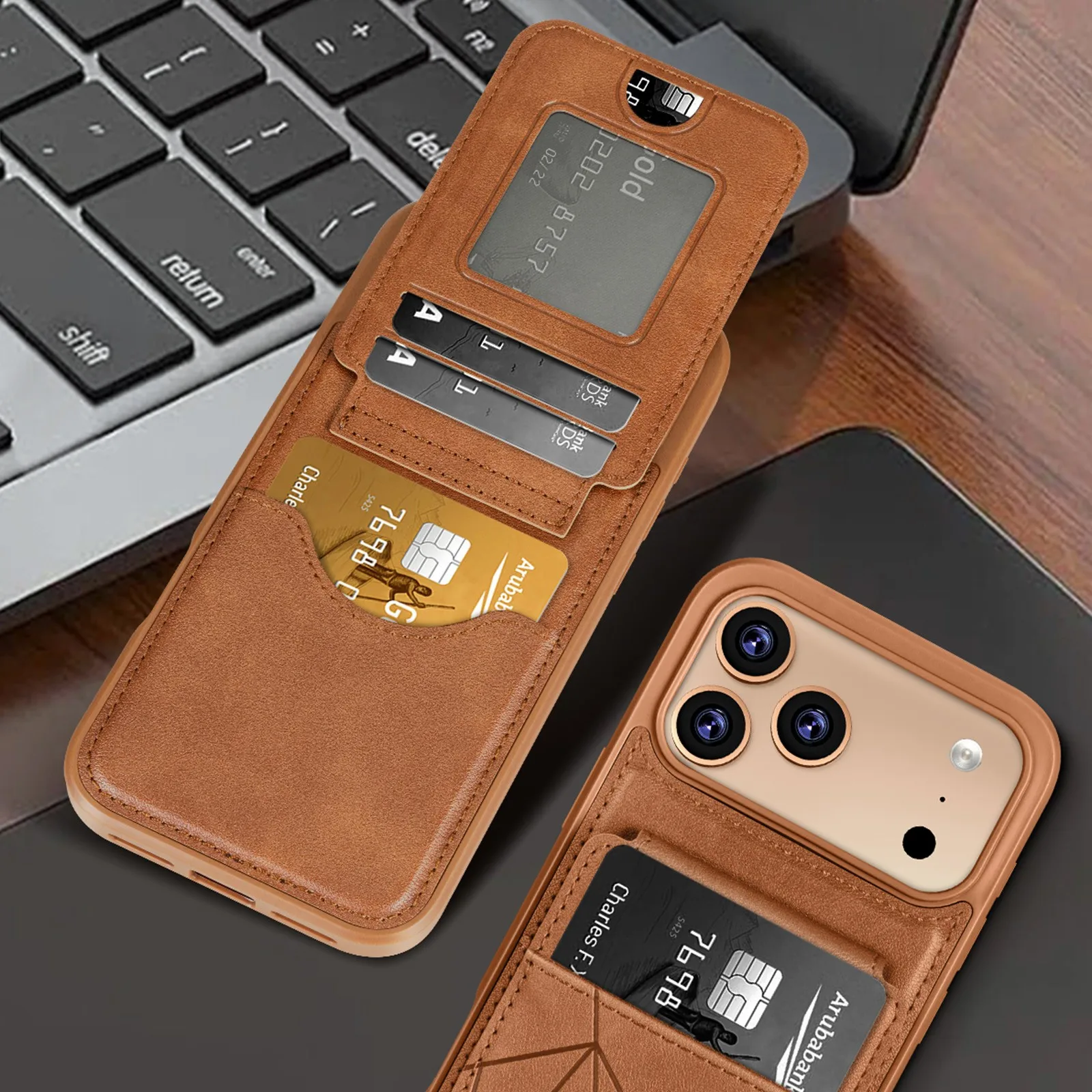 Luxury Leather Flip Wallet Phone Case with Card Holder and Durable Hard Cover
