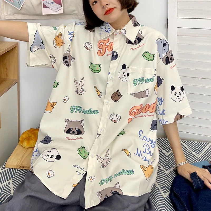 XEJ Cartoon Printed Shirt Women's Summer Blouse Short Sleeve Animal Panda Print Shirts for Women 2023 Korean Clothing hawaiian shirt animal dragon 3d shirt summer loose breathable men s short sleeved shirt 3d printed cuban collar men s clothing