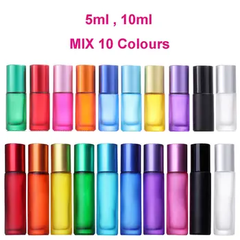 1X 10X 5ML 10ML Frosted Matte Glass Roll On Bottle Essential Oils Roller Ball Vials for Perfume Aromatherapy Refillable Travel