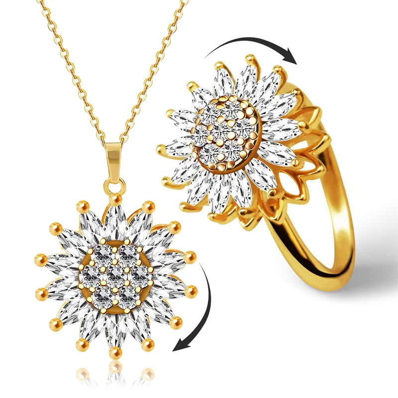 Titanium Steel Necklace Rotating Daisy Pendant Women's Jewelry Accessories chain necklace