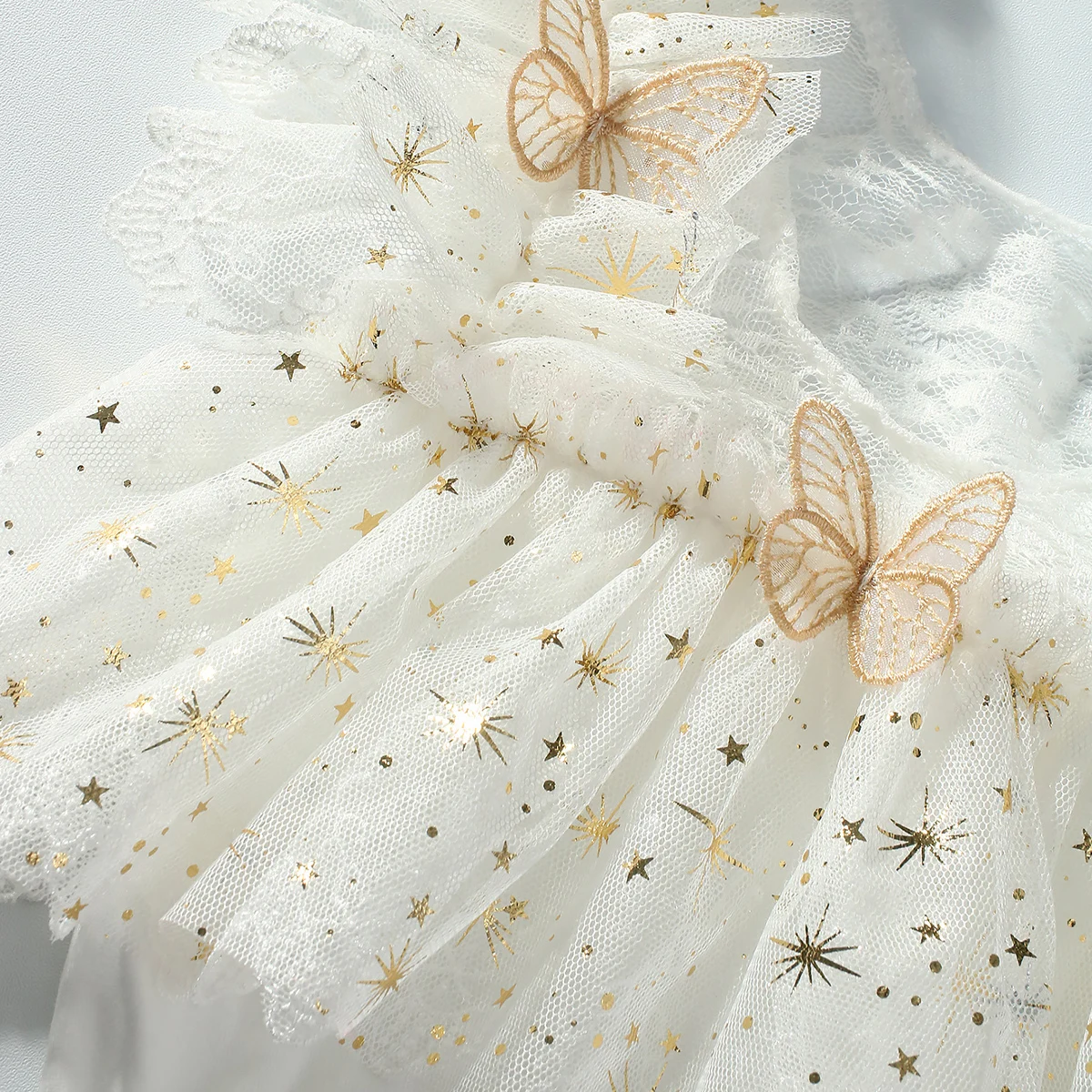 Ylsteed Neugeborenen Fotografie Outfit Baby Mädchen Schmetterling Glitzer Stern Spitze Strampler mit Perlen Stirnband Säugling Foto Requisiten – Detail 7