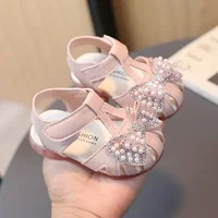 0-3 Years Baby Girl Sandals Rhinestone Princess Shoes Newborn Infant Sandals Summer First Walkers Toddler Sandals Pink, White 2