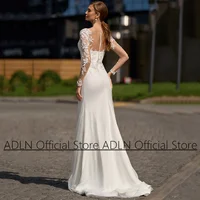 Lady Mermaid Wedding Dresses for Bride Customized Long Sleeevs Scoop Sequined Applique Sweep Train Back Buttons Bridal Gown 2