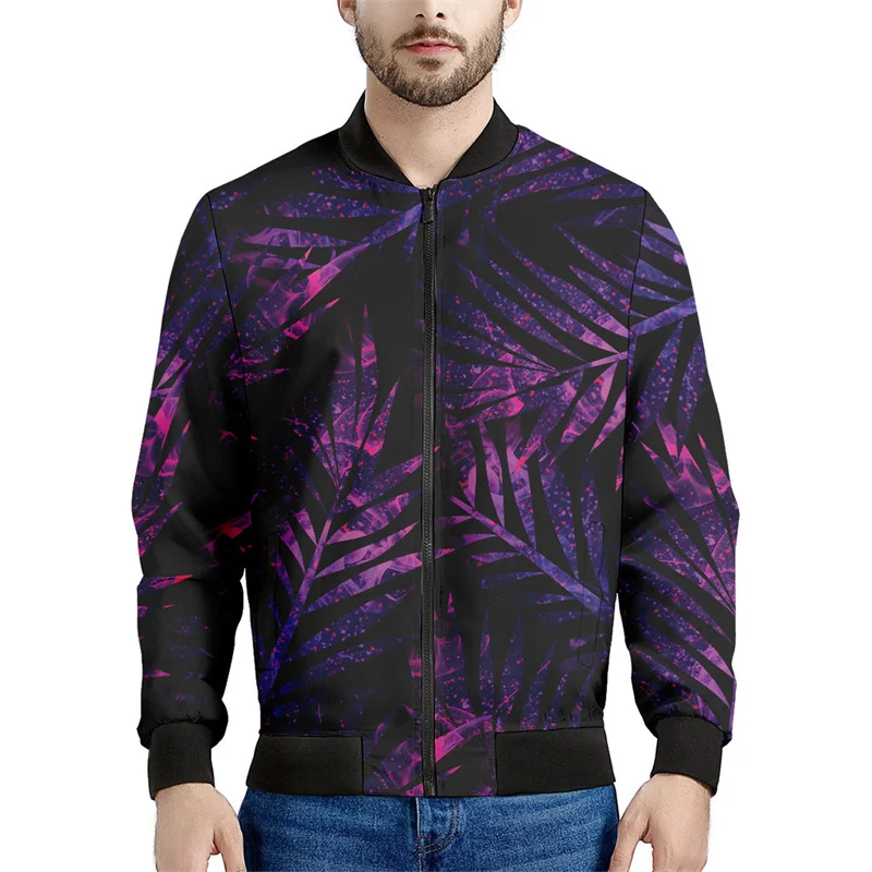 thumbnail image 1 of Chaqueta bomber con estampado de hojas de plátano tropical para hombre, sudadera de manga larga en 3D, chaqueta bomber de calle de gran tamaño con cremallera, 1 of 5
