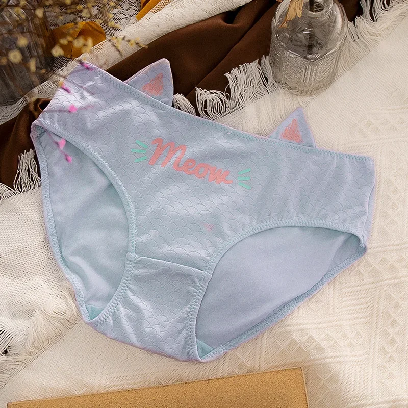 

New Low Waisted Underwear for Women with Tight Abdomen Breathable Ice Silk Underwear Cute Ear Free Cotton Crotch