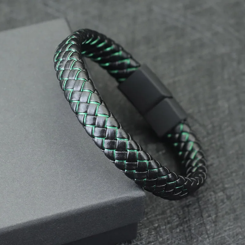 Pulsera de cuero de hip hop para Hombre, brazalete con cierre magnético negro desmontable, regalo para novio, Pulsera para Hombre, bandas de mano Punk para Hombre