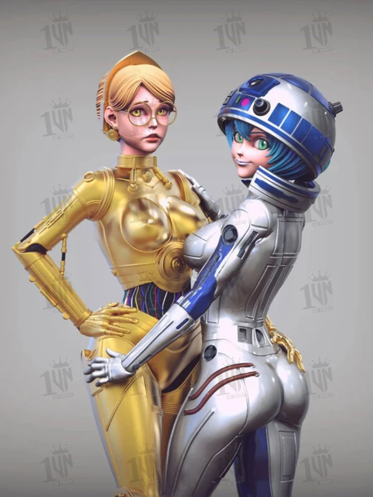 1/24 Scale 90mm Full Height Resin  GK Model Kit Sexy Beauty Movie Character C3PO and R2D2 Niang Version Unassembled Uncolored 2