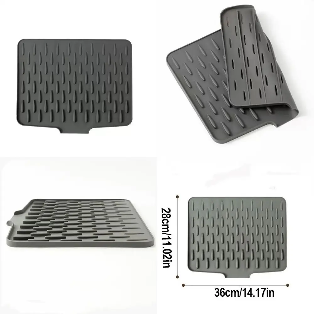 Silicone Dish Drainer Mat Gray Beige Rectangle Tableware