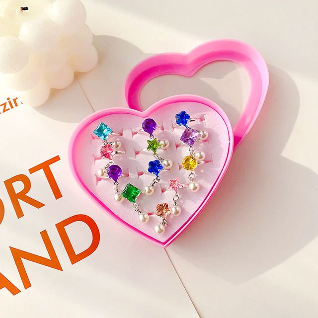 Pcs/Box New Children Ring Princess Cute Super Cute Girl Diamond Cartoon Jewelry Girl Baby Color Rhinestone Ring
