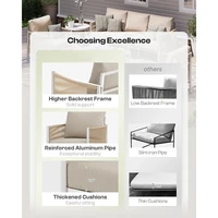 Aluminum Outdoor Patio Furniture Set,HDPE Rope 4 Piece Modern Sectional Conversation Sets with Dual-Layer Coffee Table, 2