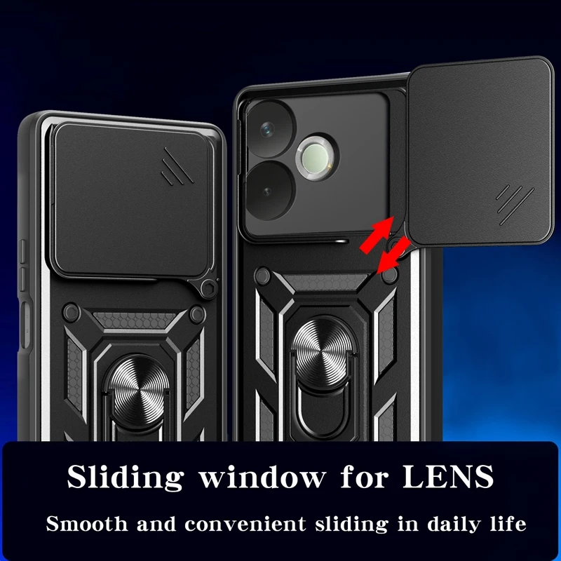 Shockproof Protective Armor Case with Camera Lens Protection and Magnetic Holder Ring