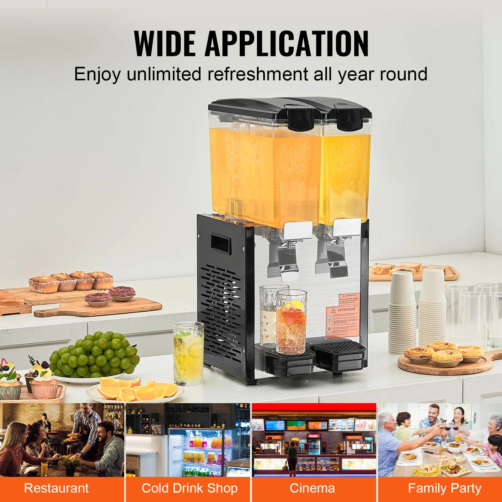 SucceBuy 1/2 Tanks Commercial Beverage Dispenser 10L/12L/18L Per Tank Juice Dispenser Stainless Steel Ice Tea Drink Machine 2