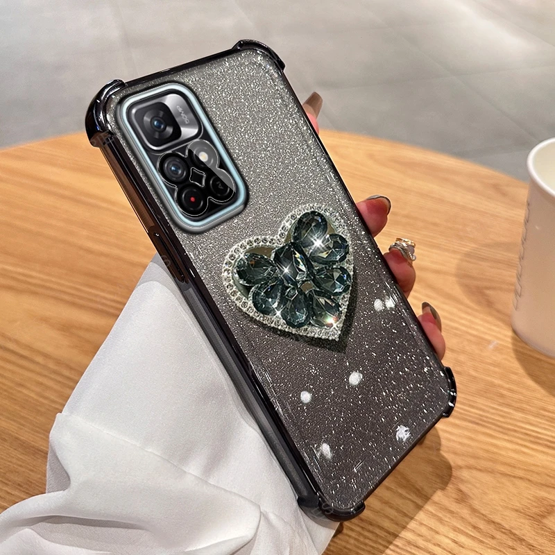 Glitter Diamond Heart Stand Anti-Shock Plating Smartphone Case Cover