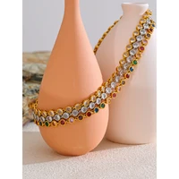 Yhpup – collier et Bracelet en zircone cubique colorée pour femmes, chaîne de luxe, en acier inoxydable, étanche, bijoux cadeau 2