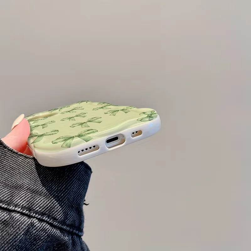Green Bow Watercolor Art Design Curly Wave Frame Phone Case Cover