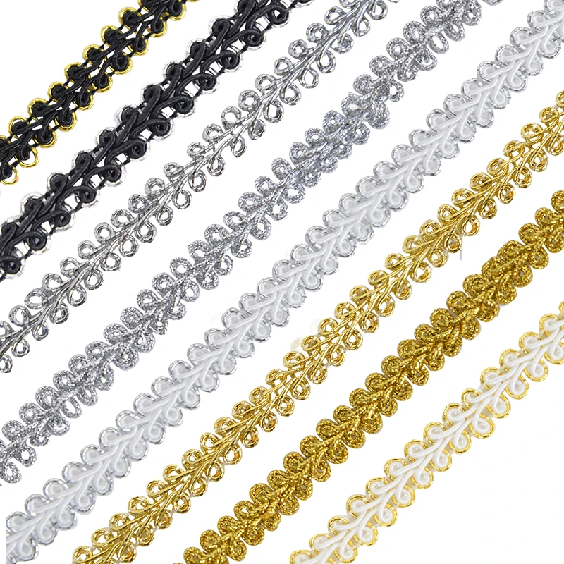 5Meter 8/10mm Black Gold Silver Thread Centipede Braided Lace Ribbon Trim Curve Fabric for Wedding Craft DIY Sewing Accessories