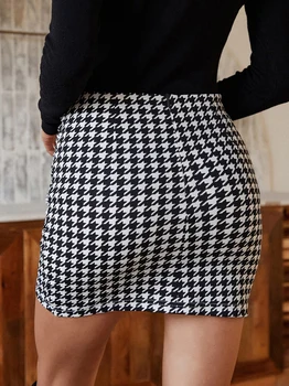 Women's sexy slim plaid print skirt Women's hip mini skirt soft short A-line skirt 2