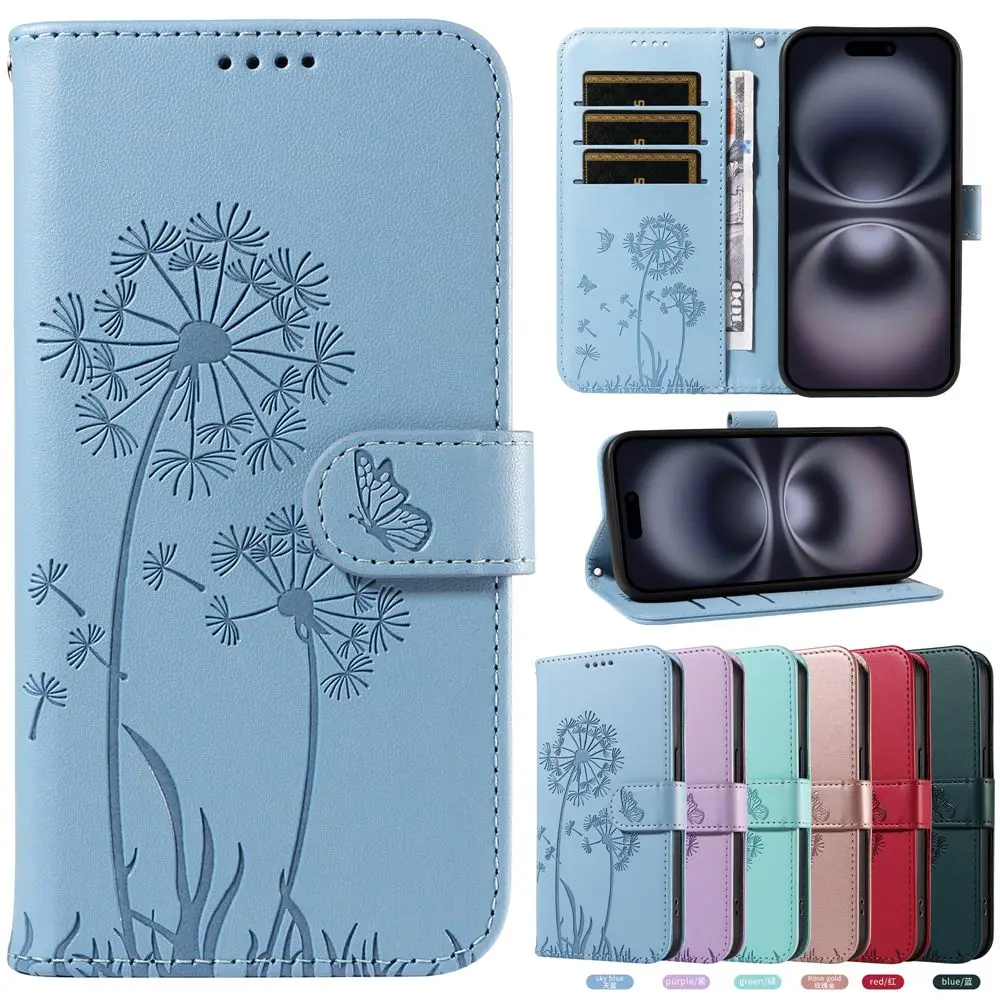 Dandelion Wallet Leather Phone Case with Enhanced Protection