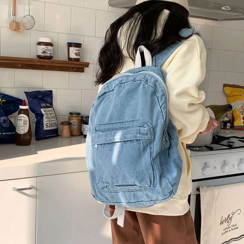 Fashion Denim Women's Backpack Casual Simple Women Travel Backpack Large Capacity Student School Bags For Girls