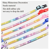 Small Cat Collar Rhinestone Breakaway Shiny Pet Goats Necklace Collier Chain Quick Release Safety Soft Suede Luxury for Kitten 2