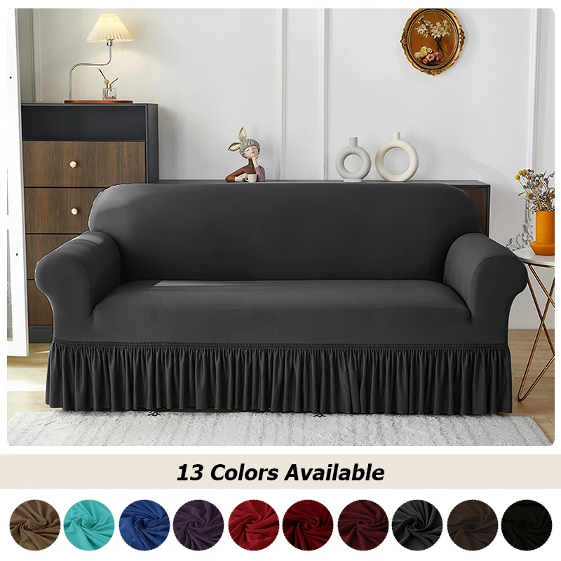 

Waterproof Sofa Skirt Cover 1/2/3/4 Seater Solid Color Stretch Couch Slipcover Furniture Protector Spandex Elastic Sofa Covers