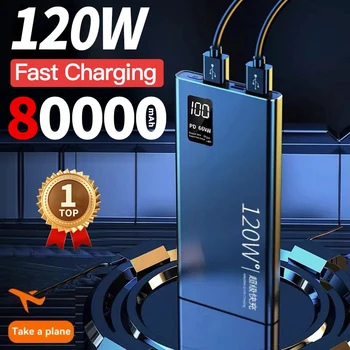 80000mAh Power Bank 120W Ricarica super veloce Capacità sufficiente al 100% Caricabatteria portatile Display digitale per iPhone Xiaomi 1