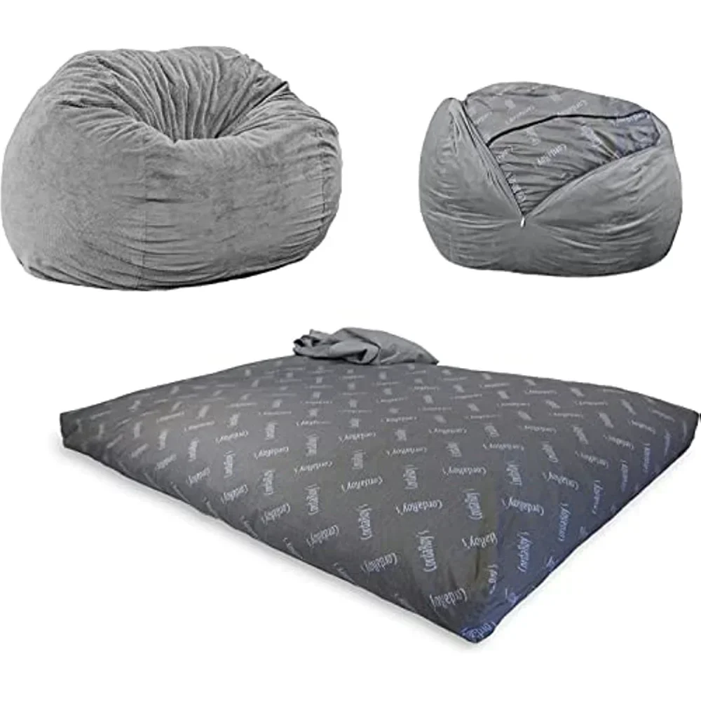 

CordaRoy's Chenille Bean Bag Chair, Convertible Chair Folds from Bean Bag to Bed, As Seen on Tank, Charcoal - Queen Size