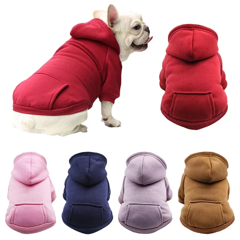 Fashion Dog Clothing Autumn Winter Small Pet Clothes Thickening Warm Solid Color Two-Feet Hooded Weater Casual Pet Products pet clothes