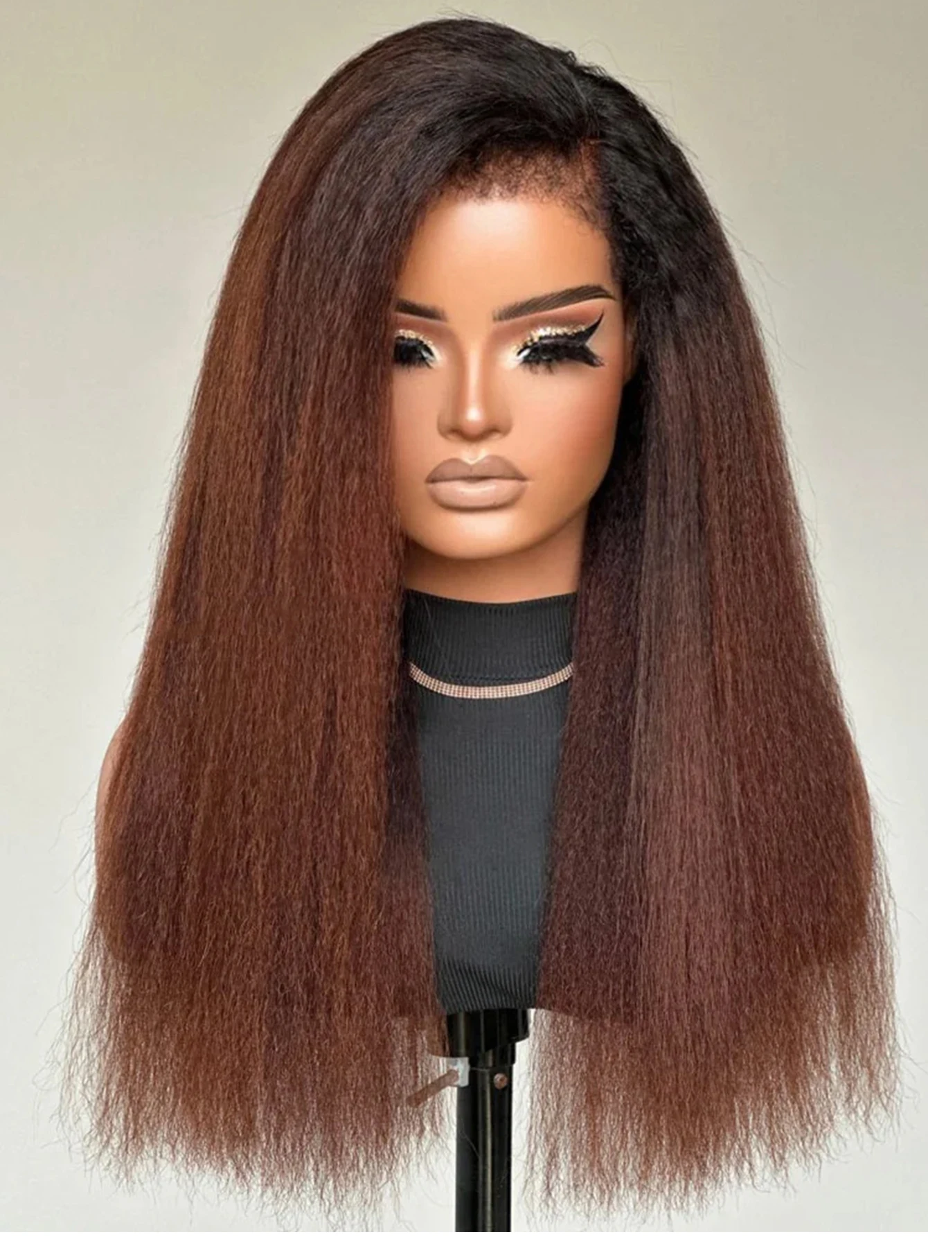 13x4 Lace Front Wig Ombre Kinky Straight Human Hair Wigs With 4C kinky Edges Coarse Yaki Lace Front Closure Wig Preplucked 180%