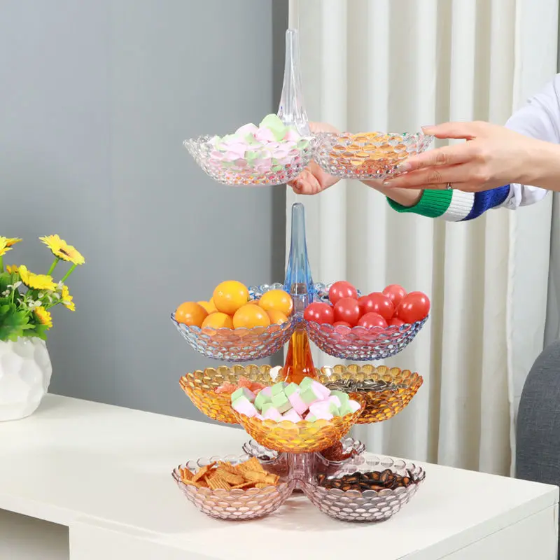 Plato De Fruta De 3 Niveles Con Diseño De Madera – Creativo Y Elegante Para Aperitivos, Galletas O Frutas