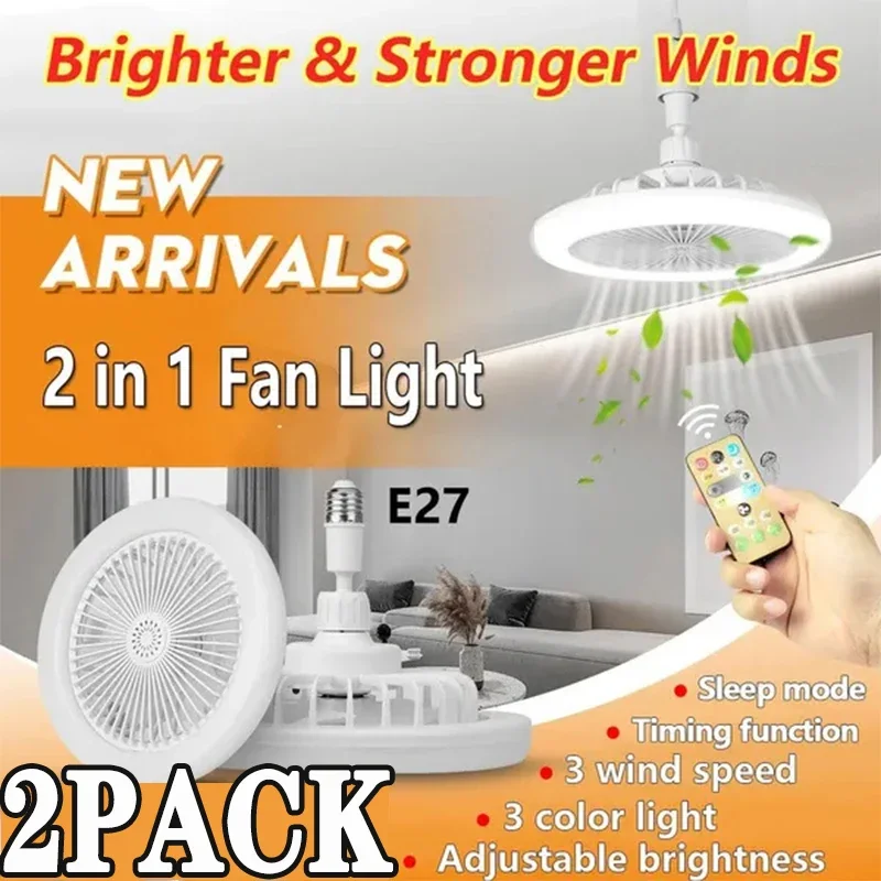 

3In1 Ceiling Fan With Lighting Lamp E27 Converter Base With Remote Control For Bedroom Living Home Silent Ac85-265v