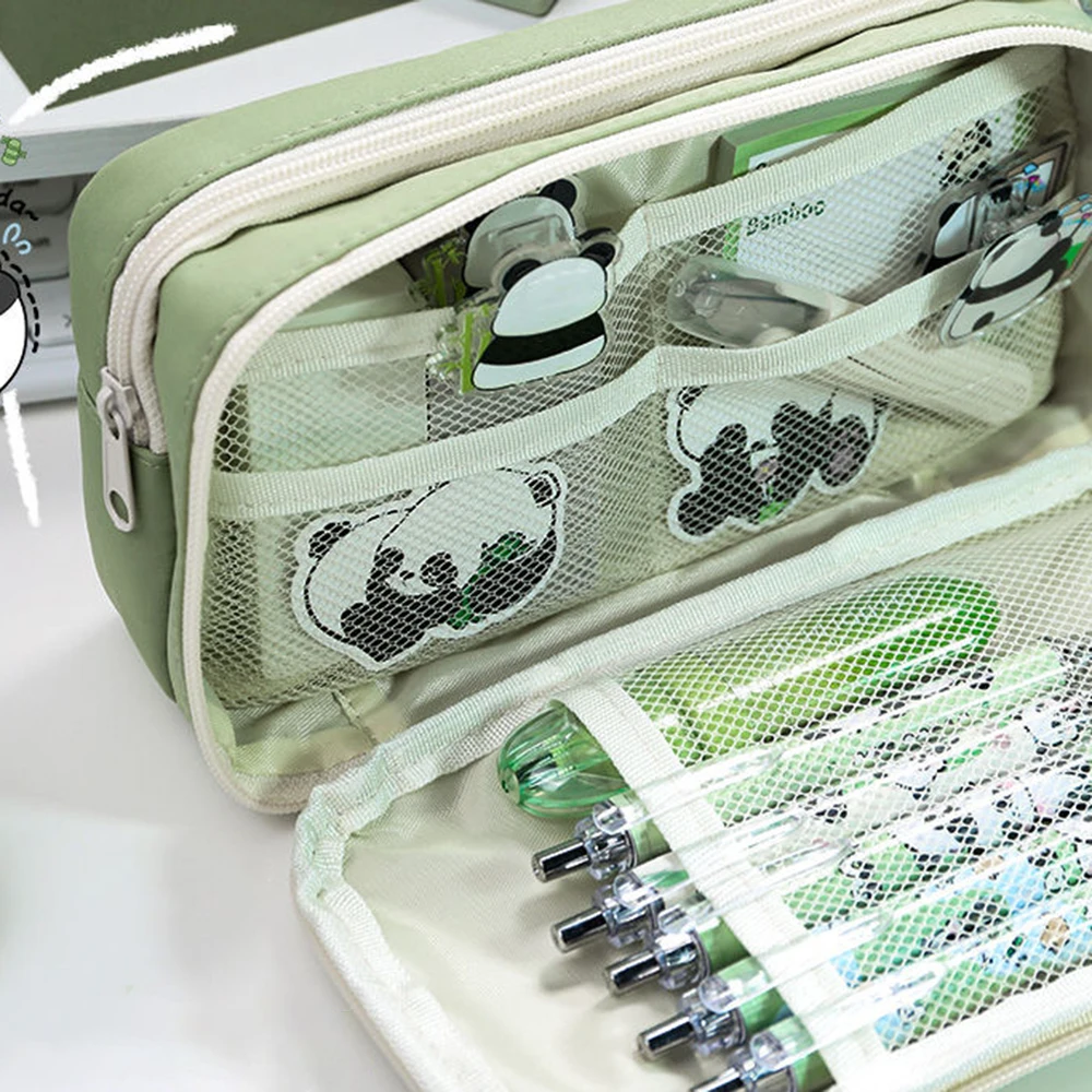 대용량 샌드위치 판다 펜 가방, 한국 버전, 하이 프로파일 수평 클램쉘 문구류 가방, 9 층, 1PC