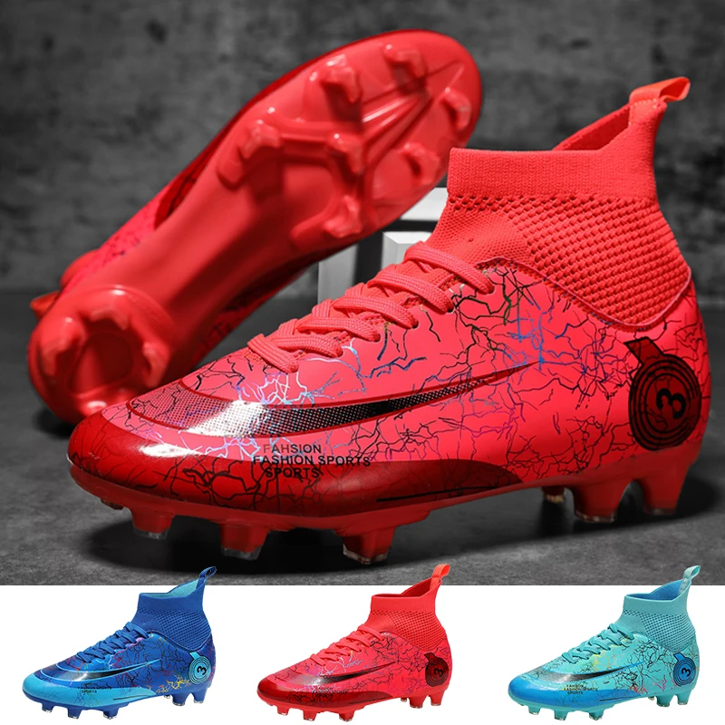 Chaussures de Football pour hommes, soulier homme football crampons sur  gazon, montantes, d'entraînement, Junior, respirantes et propres, grande