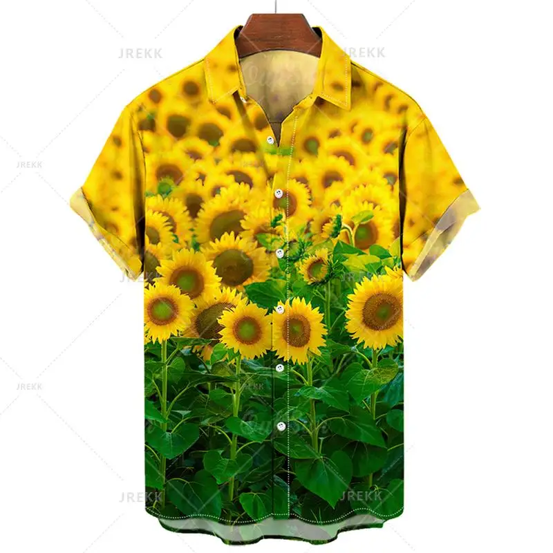thumbnail image 1 of Camisas hawaianas para hombre, camisas con estampado de girasol en 3D para hombre, blusas de manga corta a la moda de talla grande, ropa para hombre, 1 of 5