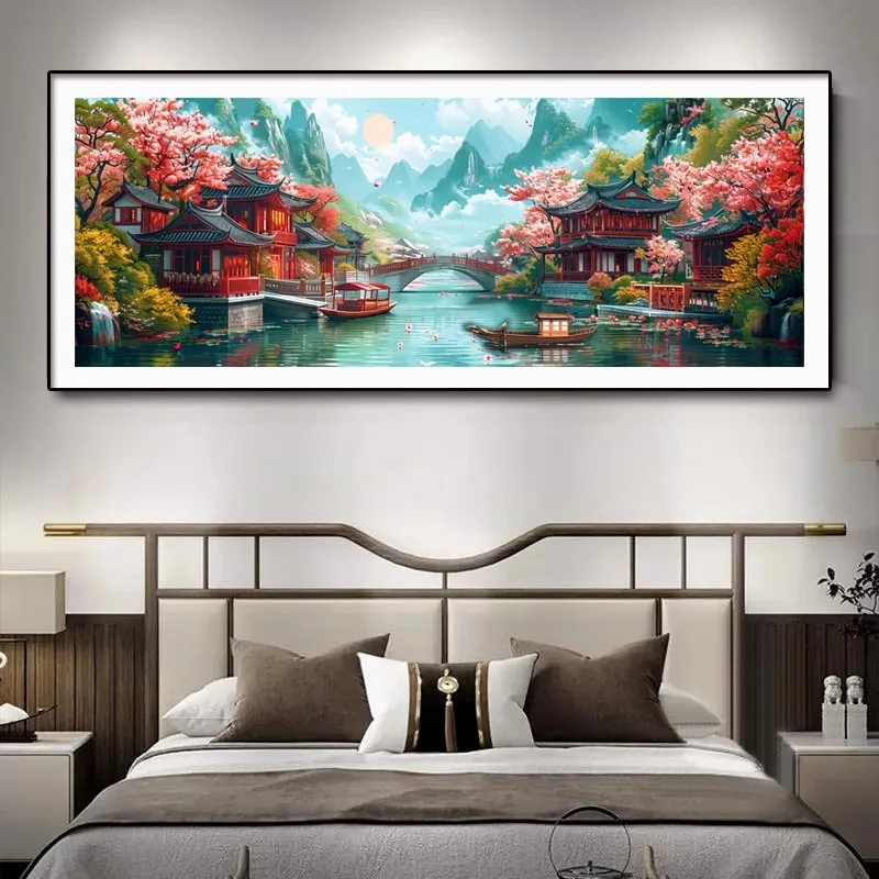 Jiangnan Scenery Landscape 9CT 11CT DIY Chinese Kits Embroidery Pattern Printed Stamped Cross Stitch Cotton-thread