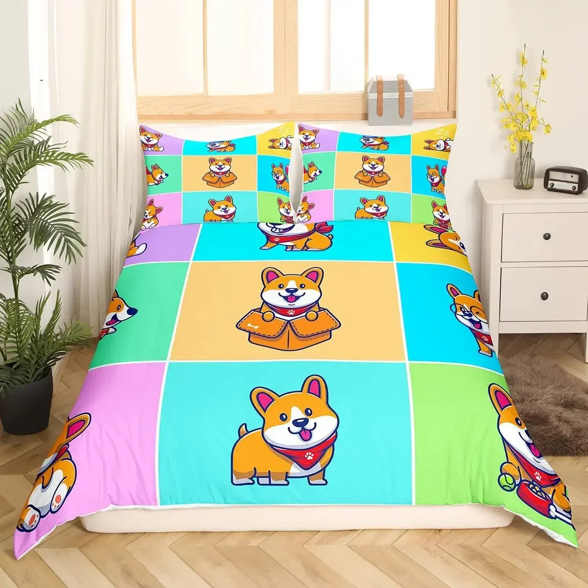 Kids Cute Dog Bedding Set Bedclothes Cartoon Dogs Comforter Cover for Boys Girls Children Pet Puppy Animal Polyester Duvet Cover