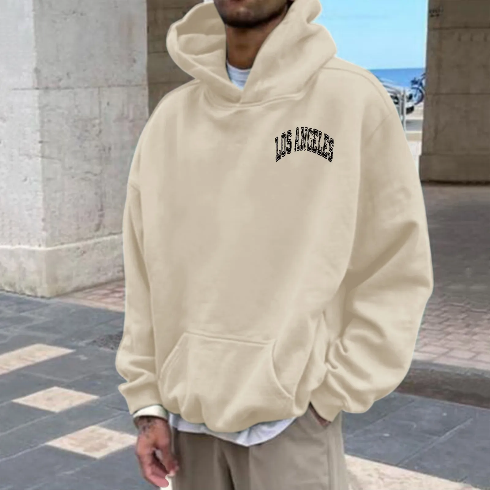 Mens Hoodies Los Angeles Print Hip Hop Aesthetic Hooded Tops Sweatshirts Oversize Harajuku Outdoor Sports Tracksuits Pullovers