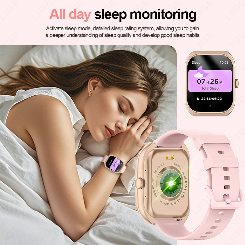 LIGE 2025 Smart Watch For Android IOS Phone 2.01" 3D Curved Screen Bluetooth Call Blood Oxygen Heart Rate Smart Watch Women Men