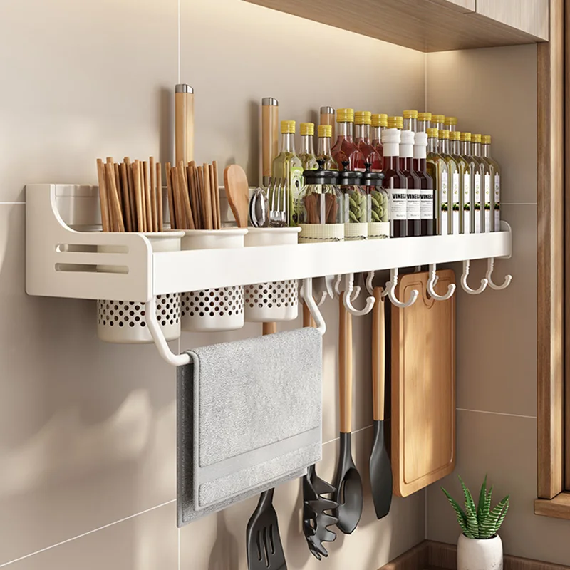 No Drill Kitchen Storage Rack Aluminum Wall Mount Spice Seasoning Spoon ...