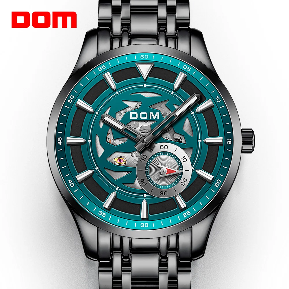 DOM Luxury Mechanical watch Men's sports Watch Stainless Steel strap Blue Fashion clock men's waterproof M-1308