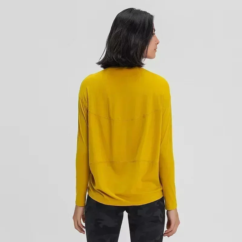 Lemon Women Long Sleeved Loose Breathable T Shirt Sports Flowing Tee Moisture Wicking Athletic Shirts Hem T Shirt Tunic Top