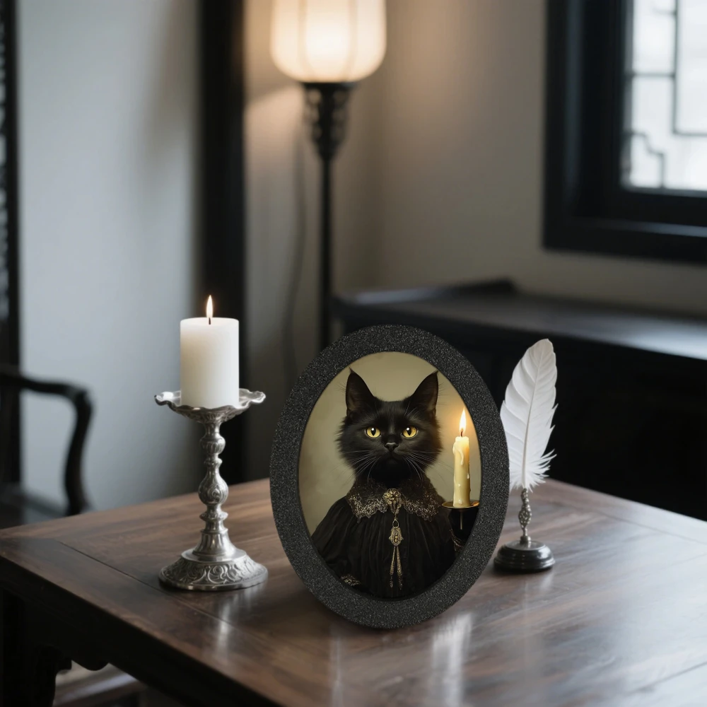 Gothic Black Cat Candle Holder Oval Decoration for Halloween and Retro Spa Ambiance