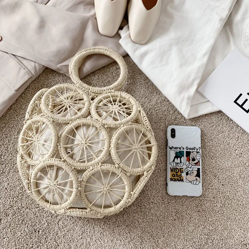 Large Capacity Straw Woven Handbag Handwoven Hollow Women Shoulder Bag Travel Vacation Summer Beach Bag Top Handle Bags