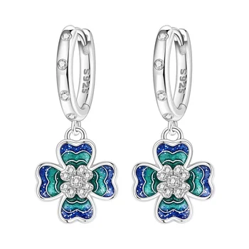 CYCUFF Orecchini a goccia in argento sterling 925 con trifoglio blu verde, gioielli originali, regali per feste e anniversari