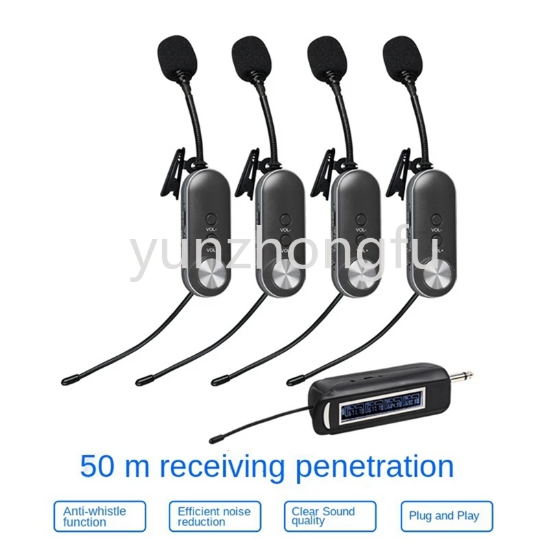 Sistema de microfono Lavalier inalambrico, 4 canales, para Iphone, camara DSLR, Youtube, Podcast, Vlog A