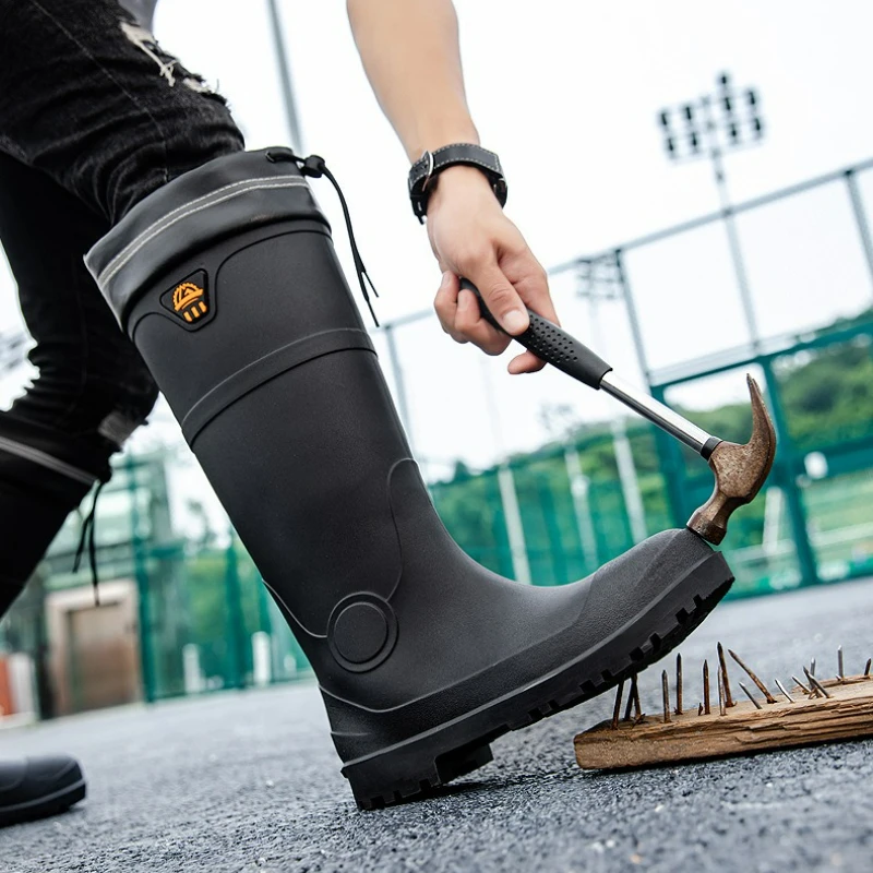 Bottes de pluie homme à embout d'acier antidérapantes imperméables pour travail sécurité pêche