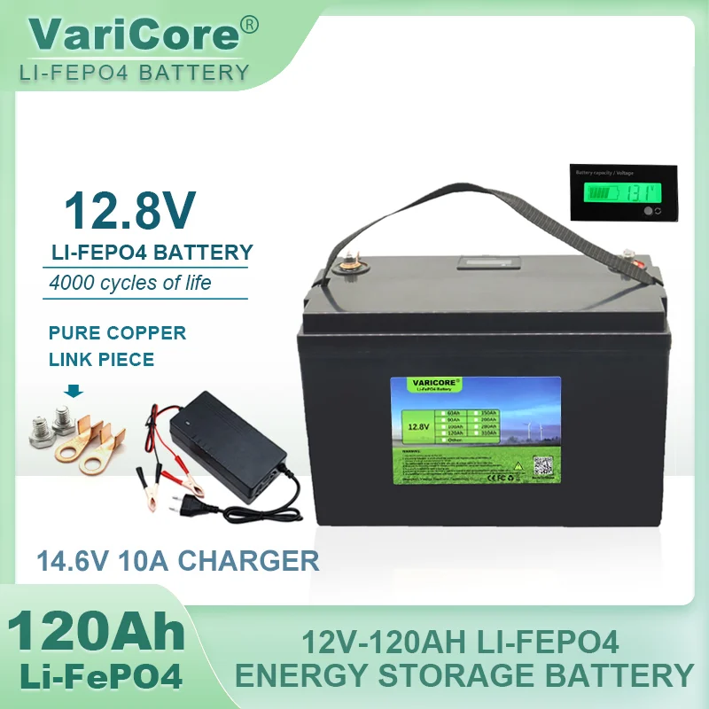 Batteria Varore 12V 120Ah 4S Lifepo4 12.8V 4000 Cicli Per Inverter Camper Golf Cart Off-Road Off-Grid Solar Wind 14.6V Charger