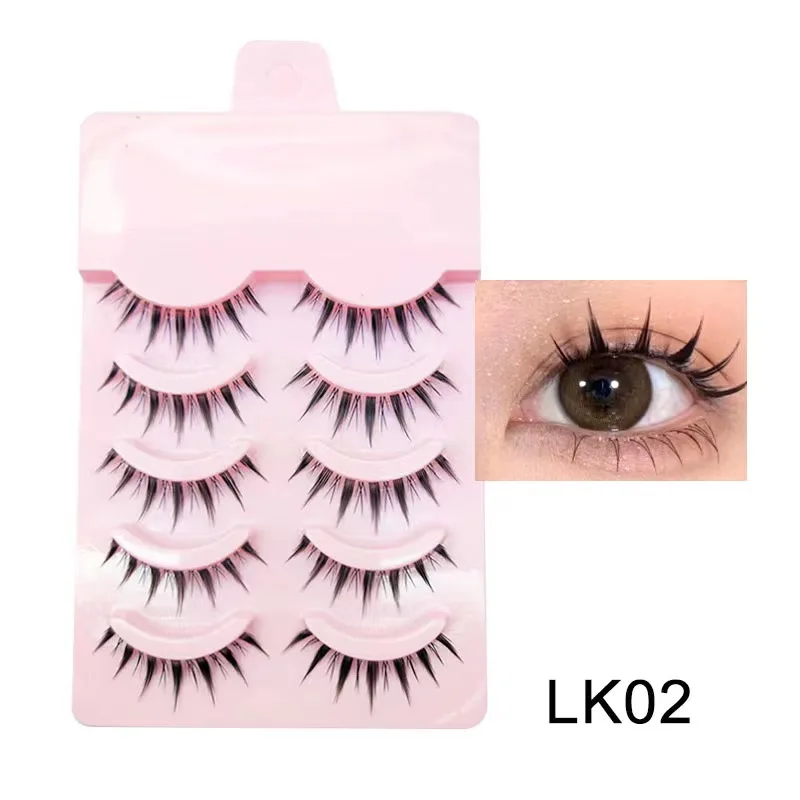 5 Pairs Manga Faux Mink Anime Cosplay Lashes – Soft Korean Style Natural Look Strip Eyelashes lk02