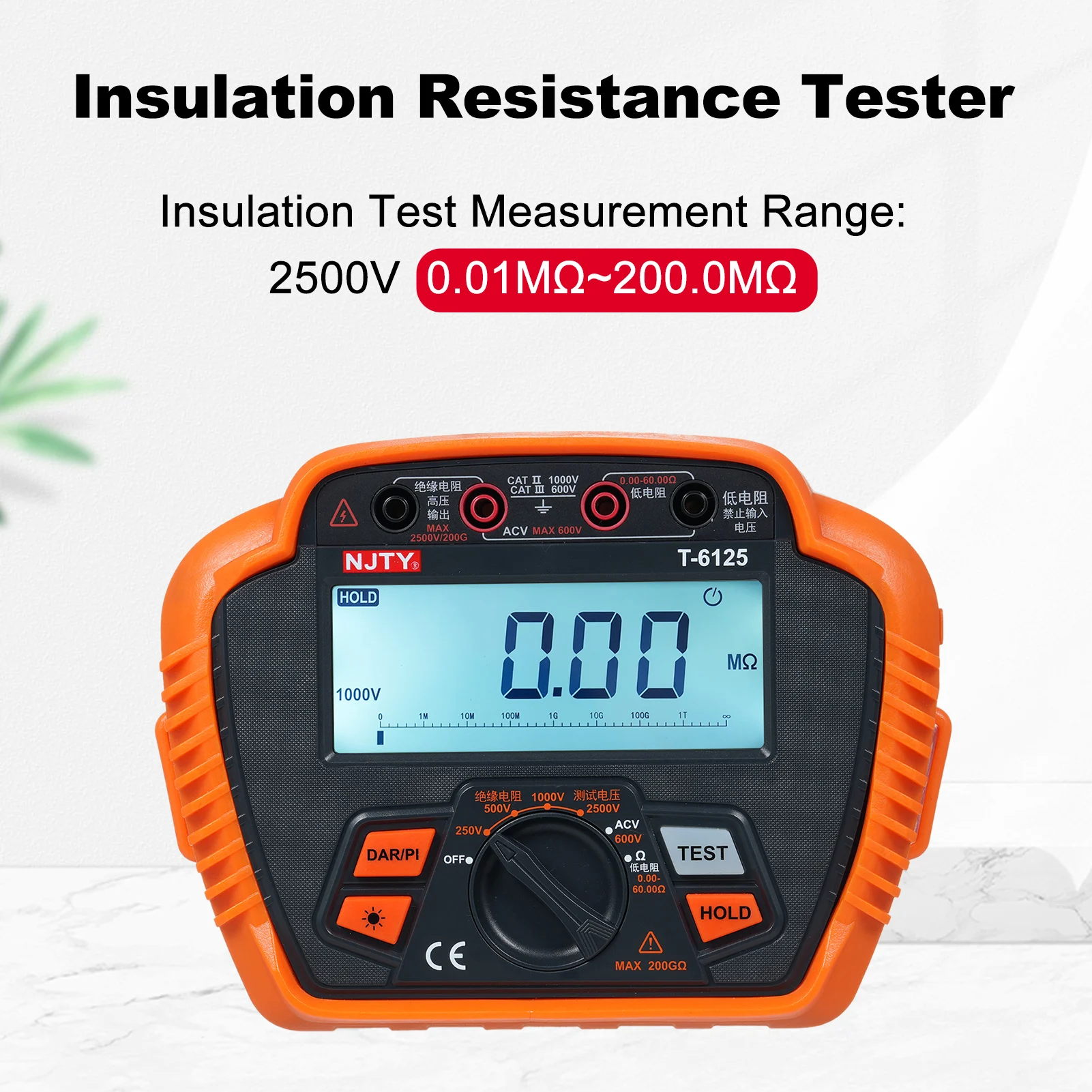 Insulation Resistance Tester 2500V Digital Megohmmeter MAX 200G&Omega; Measuring Low Resistance Absorption Ratio